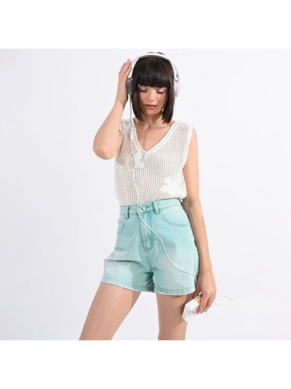 Lili Sidonio Molly Bracken Woven Distressed Denim Artsy Urban Pop Jean Shorts L